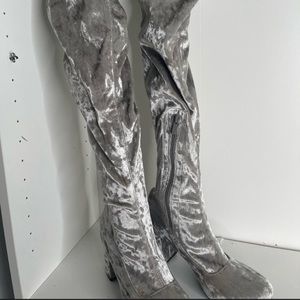 Gray Velvet Heeled Boots